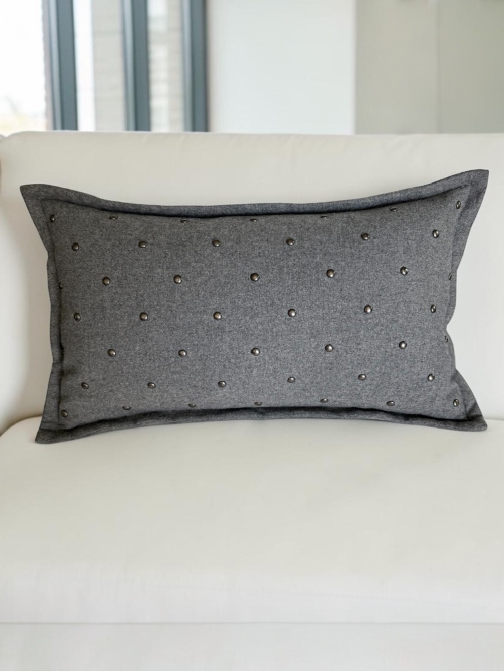 WEST ELM Wool Blend Lumbar Nailhead Decorative Pillow Insert Included